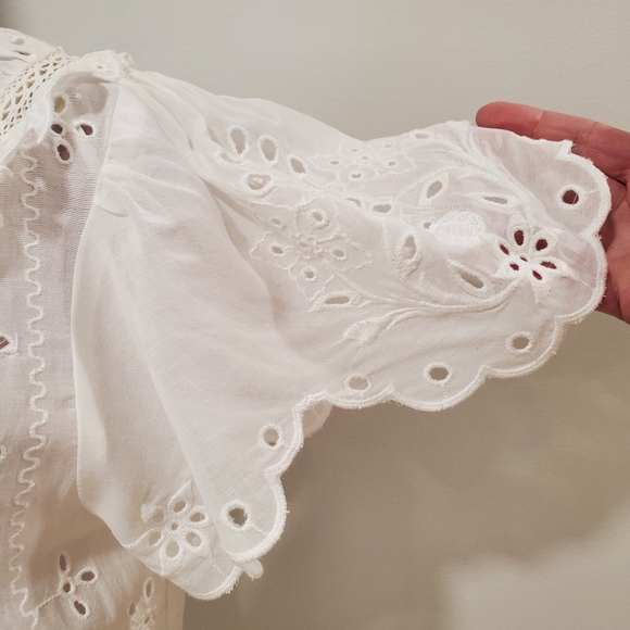 Johnny Was Jade Elizabeth white cotton embroidered eyelet peplum top S NWT - Picture 8 of 13